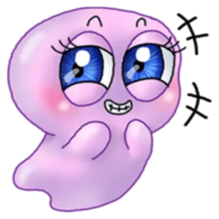 😁 fantôme, mignon, dessin animé, kawaii, violet, yeux, rougir, animé telegram sticker