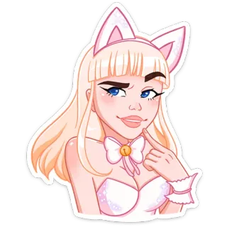 🤔 девушка-кошка, косплей, мило, блондинка, котёнок, аниме, цифровое искусство whatsapp sticker