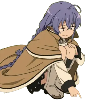 ☹️ อนิเมะ, ผู้หญิง, ชี้, นั่ง, ผมสีม่วง, ผ้าคลุม telegram sticker