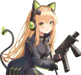 😍 anime, cat girl, weapon, gun, military, headphones whatsapp sticker