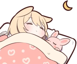 🌙 睡觉, 可爱, 卡通, 睡眠, 卡哇伊, 女孩, 兔子, 月亮 telegram sticker