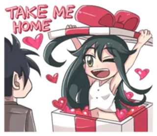 😍 TAKE ME HOME anime girl, take me home, love, hearts, present, cartoon telegram sticker