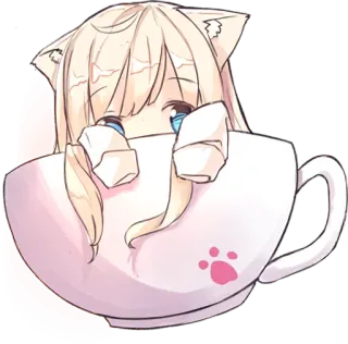 ☺️ Anime, Chat, Tasse, Kawaii, Chaton, Mignon, Manga whatsapp sticker