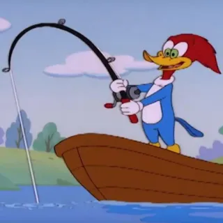 🎣 Woody Woodpecker cartone animato, pesca, Woody Woodpecker, barca, uccello telegram sticker