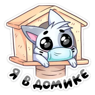 😌 Я в домике kot, dom, maska, kreskówka, słodki, naklejka whatsapp sticker