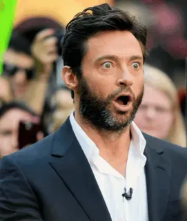 😲 Hugh Jackman selebriti, aktor, wajah, terkejut, ekspresi telegram sticker