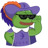 😎 DUSK пепе, лягушка, солнцезащитные очки, шляпа, фиолетовый, интернет мем whatsapp sticker