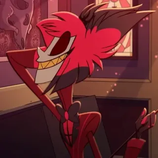 🔴 Alastor Hazbin Hotel Аластор, Hazbin Hotel, мультфильм, демон, красный, улыбающийся, анимированный telegram sticker