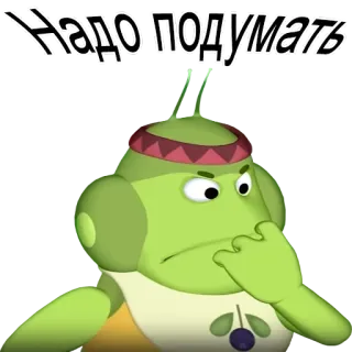 🤔 Надо подумать Cartoon, Denken, Nachdenken, Russisch, Grün telegram sticker
