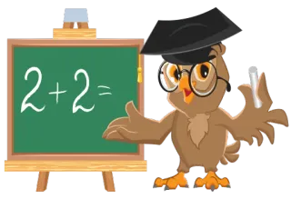 🙃 2+2= coruja, educação, matemática, escola, professor, lousa, números whatsapp sticker