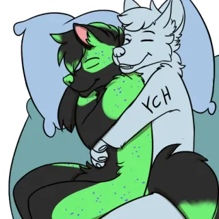 🛏 YCH furry, hug, cuddle, anthropomorphic, sleeping, cute, ych telegram sticker
