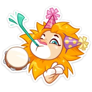 🥳 สิงโต, ปาร์ตี้, งานเฉลิมฉลอง, การ์ตูน, สติกเกอร์, ตลก, สัตว์, น่ารัก telegram sticker