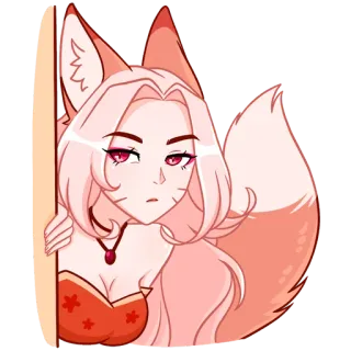 😐 rubah, gadis, anime, merah muda, furry, telinga, ekor telegram sticker