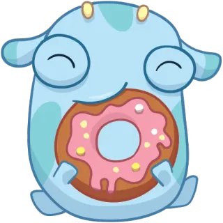 🍩 Dessin animé, Monstre, Donut, Mignon, Bleu, Nourriture whatsapp sticker