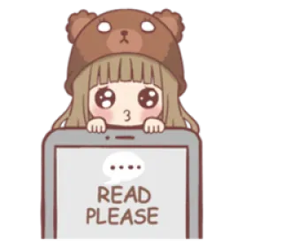 📱 READ PLEASE fofo, kawaii, anime, garota, arte digital, chapéu de urso, tablet telegram sticker