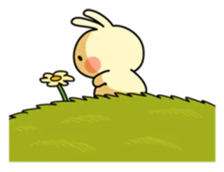 😞 милый, кролик, цветок, трава, мультфильм telegram sticker