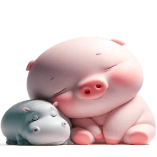🥱 cerdo, hipopótamo, lindo, dibujos animados, animal, durmiendo, amistad telegram sticker