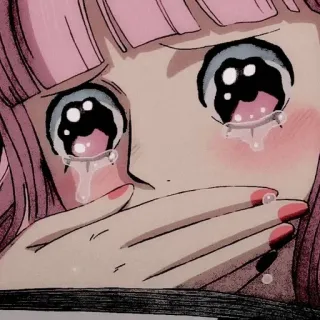 🌸 Anime, Llorando, Pelo rosa, Manga, Triste, Chica whatsapp sticker
