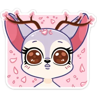 🥺 Hirsch, Tier, süß, kawaii, Kirschblüte, Aufkleber, Cartoon whatsapp sticker