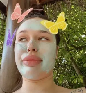 🙄 woman, face mask, beauty, self-care, portrait, butterflies telegram sticker