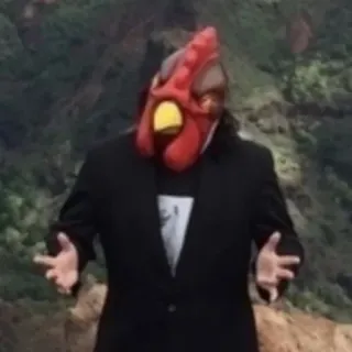 👐 chicken, mask, suit, funny, costume, rooster whatsapp sticker