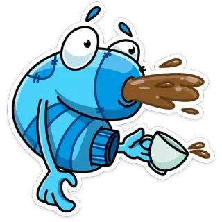 🤮 монстр, мультфильм, смешной, кофе, синий, напиток, милый, анимированный whatsapp sticker