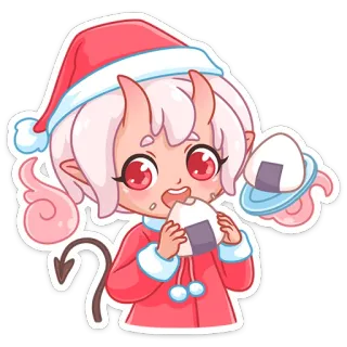 🍙 ปีศาจ, การ์ตูน, น่ารัก, อาหาร, โอนิกิริ, อนิเมะ, คริสต์มาส, หมวกซานต้า, สติกเกอร์ telegram sticker