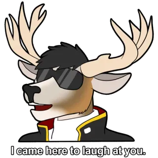 😎 I came here to laugh at you. cervo, occhiali da sole, risata, peloso, animale, cartone animato telegram sticker