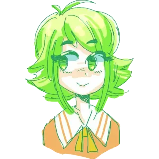 🙂 Anime-Mädchen, grüne Haare, süß, Cartoon, Porträt telegram sticker
