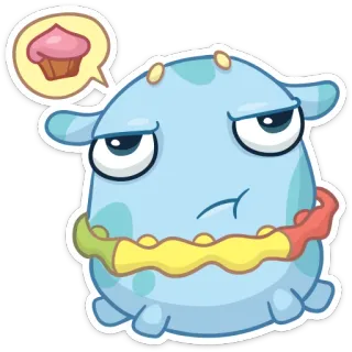 🍮 Cartone animato, Mostro, Cupcake, Cibo, Carino, Blu whatsapp sticker