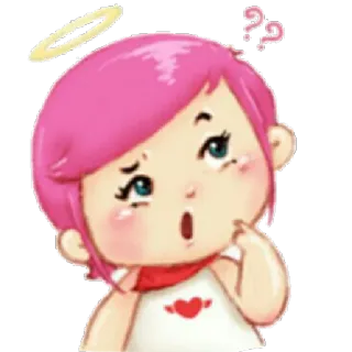 😳 Dessin animé, Fille, Ange, Mignon, Question, Cheveux roses telegram sticker