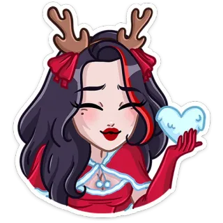 🥰 kartun, tanduk rusa, natal, imut, meriah, gadis telegram sticker