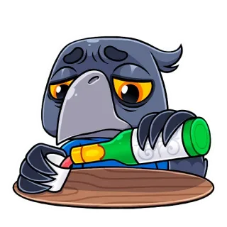 🍾 Vogel, Krähe, Trinken, Traurig, Alkohol telegram sticker