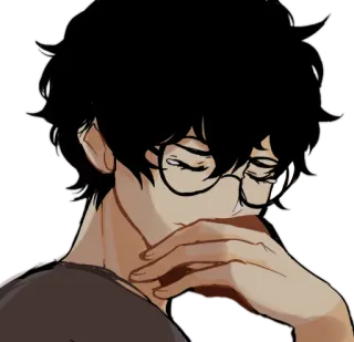 😢 Anime, Gafas, Triste, Retrato, Hombre, Dibujos animados telegram sticker