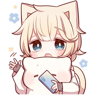 👋 anime, kawaii, cute, chibi, cat ears, blond hair, anime boy telegram sticker