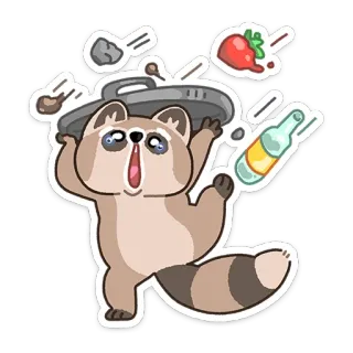 😳 rakun, sampah, imut, stiker, binatang, kartun, makanan whatsapp sticker