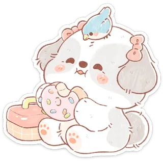 🍩 anak anjing, lucu, anjing, kawaii, kartun, burung, manis, donat telegram sticker