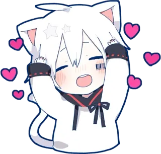 ❤️ Anime, Kawaii, Niedlich, Herz, Katze, Chibi telegram sticker