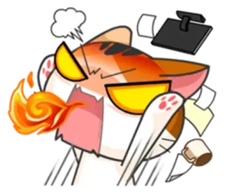 😠 chat, en colère, feu, frustré, bureau, dessin animé whatsapp sticker