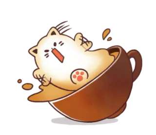 ☕ chat, café, tasse, renverser, mignon, dessin animé whatsapp sticker