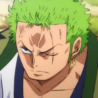 🍾 Zoro One Piece Зоро, Ван Пис, персонаж аниме, зеленые волосы, шрам, пират, мечник telegram sticker