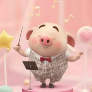 🐷 돼지, 만화, 음악, 지휘자, 귀여운, 분홍색, 동물, 명랑한 telegram sticker