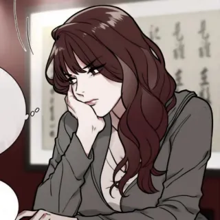 ✖️ kobieta, brunetka, portret, zamyślona, kreskówka, sztuka, ilustracja telegram sticker