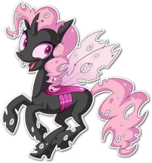 😈 Pony, süß, Cartoon, pink, schwarz, Monster, Fledermaus telegram sticker
