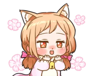 ☺️ Catgirl, Anime, Chibi, Kawaii, Carino, Fiori whatsapp sticker
