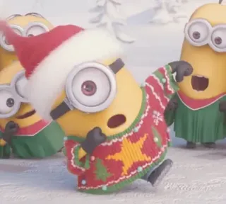 😉 Minion minion, christmas, cartoon, holiday, santa hat, sweater telegram sticker