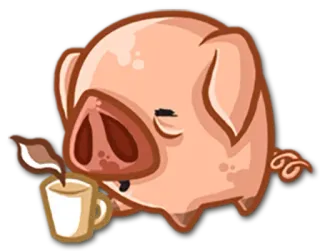 ☕ porco, café, fofo, animal, sonolento, desenho animado telegram sticker