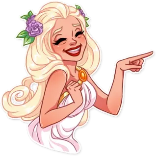 😄 donna, cartone animato, bionda, indicare, ridere whatsapp sticker