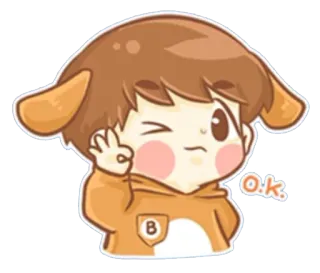 👍 o.k. น่ารัก, คาวาอิ, การ์ตูน, หูหมา, สีส้ม, ตกลง, ขยิบตา, น่ารัก telegram sticker
