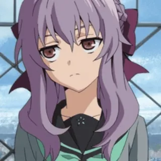 🖤 Shinoa Hiragi Owari no Seraph Anime, Manga, pelo morado, chica, seria, Shinoa Hiragi, Owari no Seraph, personaje telegram sticker